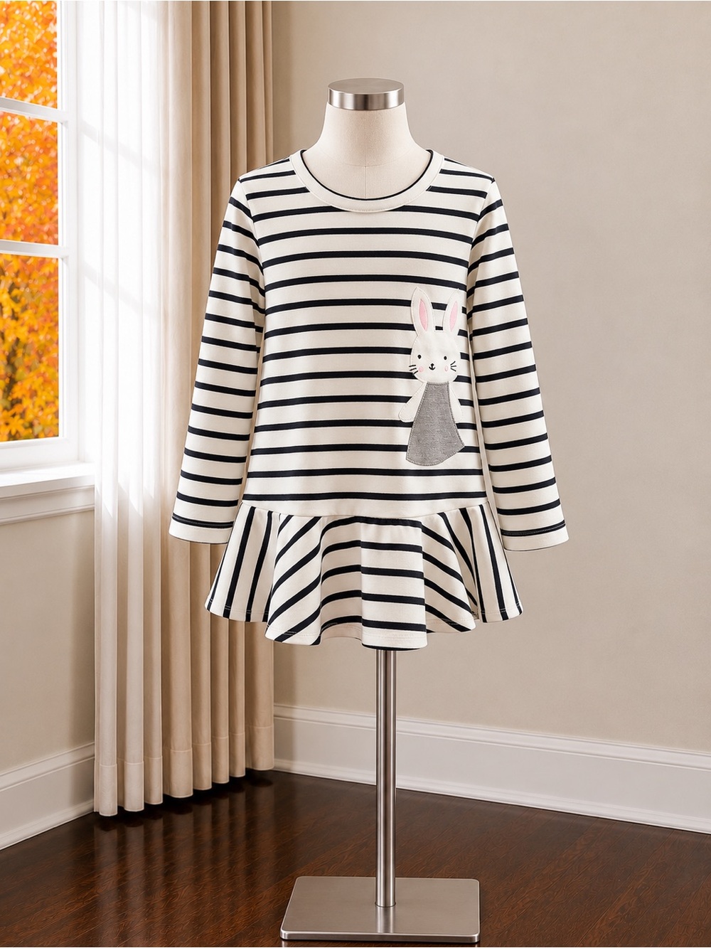 Striped Black & White Bunny Peplum Tunic Top for Kids